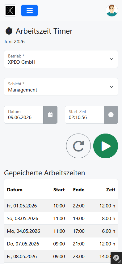 PunchTimer auf dem Smartphone